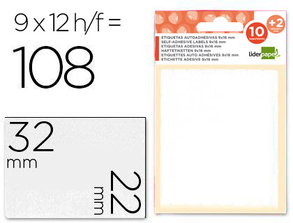 12 hojas con 108 etiquetas Liderpapel 22x32mm.